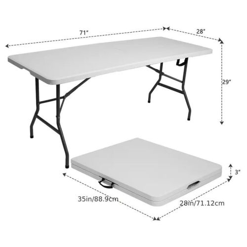 4FT/6FT Durable Plastic Folding Table w/Handles & Lock - Portable Indoor/Outdoor Picnic Dining Table for Camping, Parties, White 4FT/6FT Durable Plastic Folding Table w/Handles & Lock - Portable Indoor/Outdoor Picnic Dining Table for Camping, Parties, White